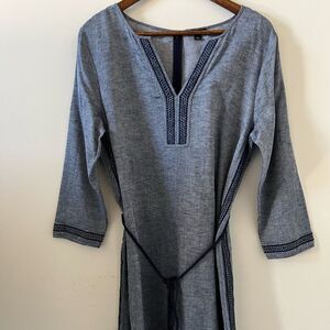Ann Taylor Linen Blend Embroidered Shift Dress In Blue Size L